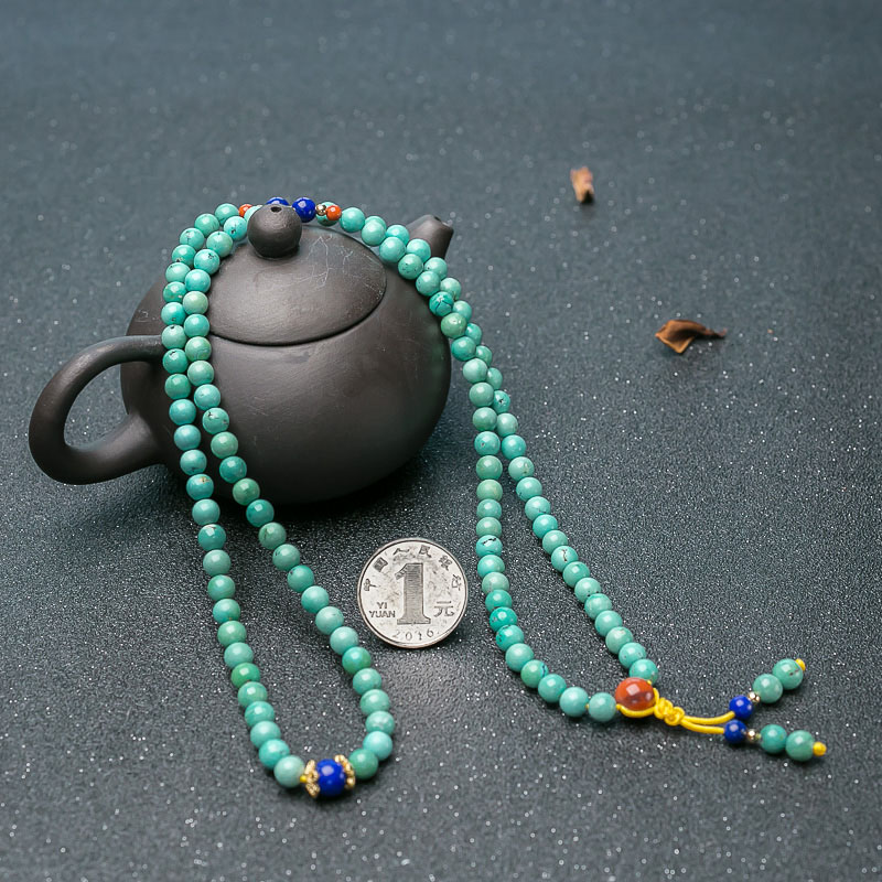 天然绿松石佛珠-红掌柜