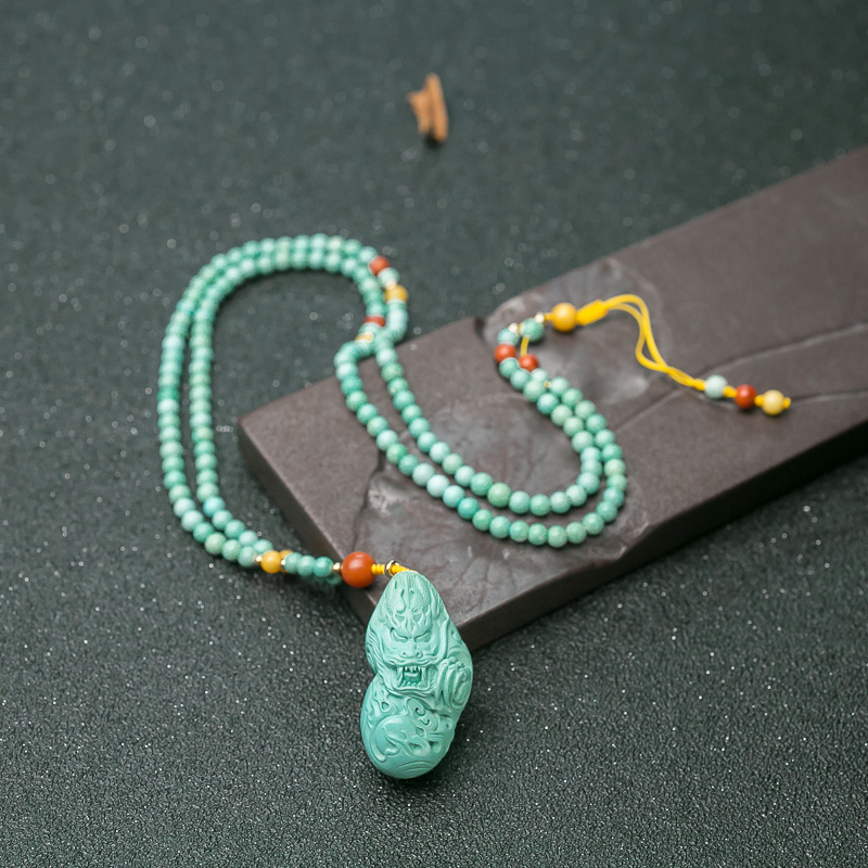 高瓷蓝绿绿松石龙项链-红掌柜