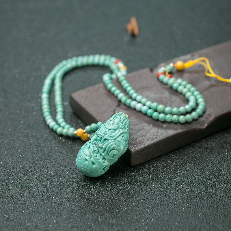 蓝绿绿松石龙项链-红掌柜