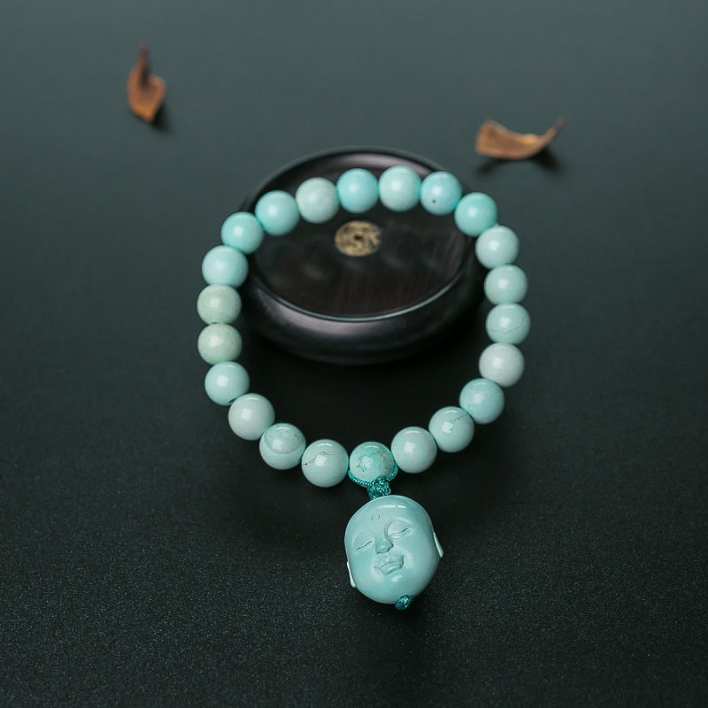 8mm中高瓷铁线浅蓝绿松石单圈手串-红掌柜