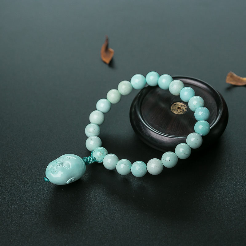 中高瓷铁线浅蓝绿松石单圈手串-红掌柜
