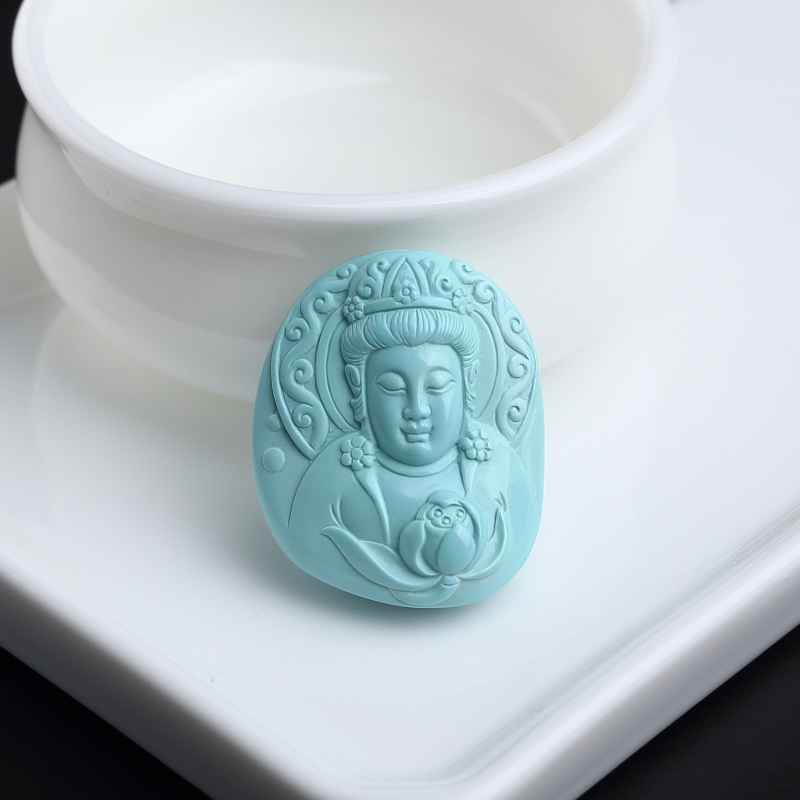 天然湖北绿松石观音吊坠 - 红掌柜