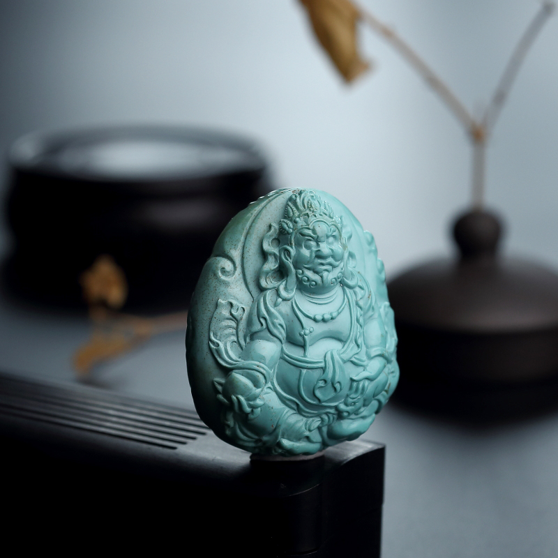 天然绿松石黄财神吊坠-红掌柜