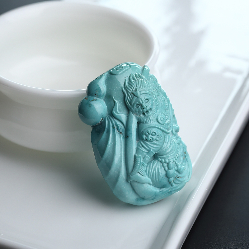 天然绿松石孙悟空吊坠 - 红掌柜