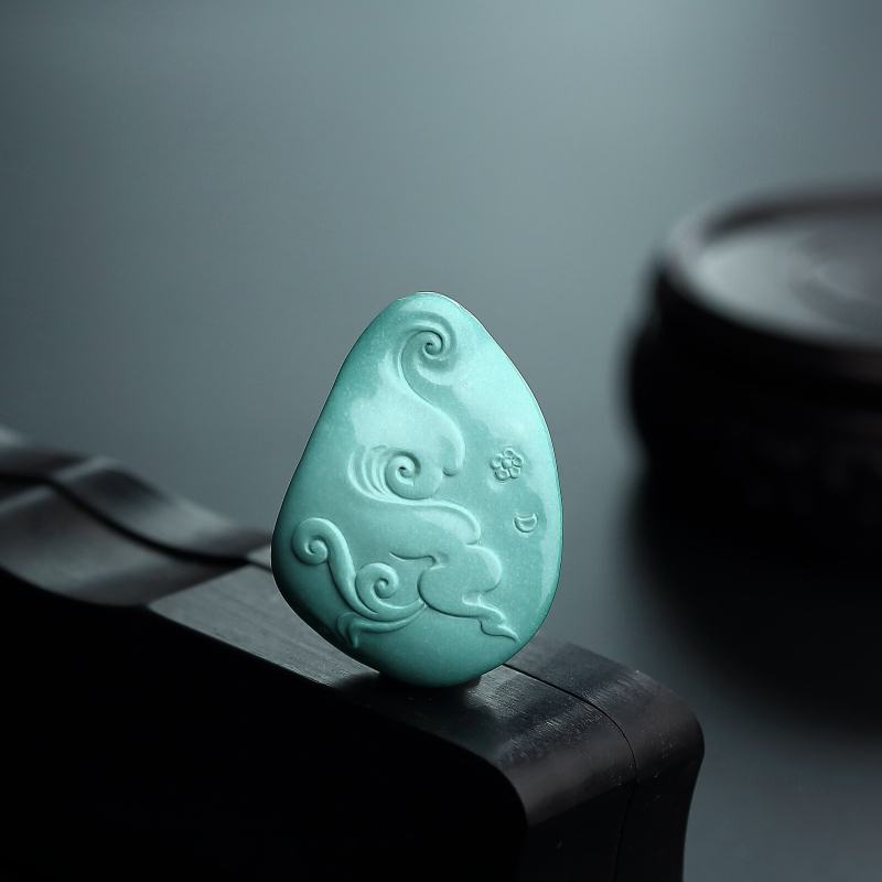 高瓷高蓝绿松挂件-红掌柜