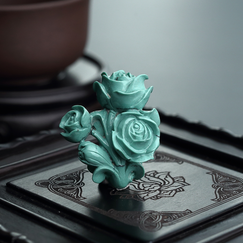 绿松石玫瑰花吊坠-红掌柜