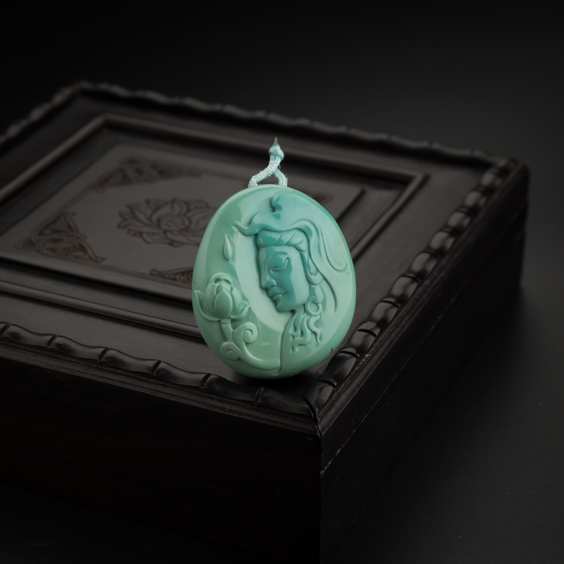 天然绿松石观音吊坠-红掌柜