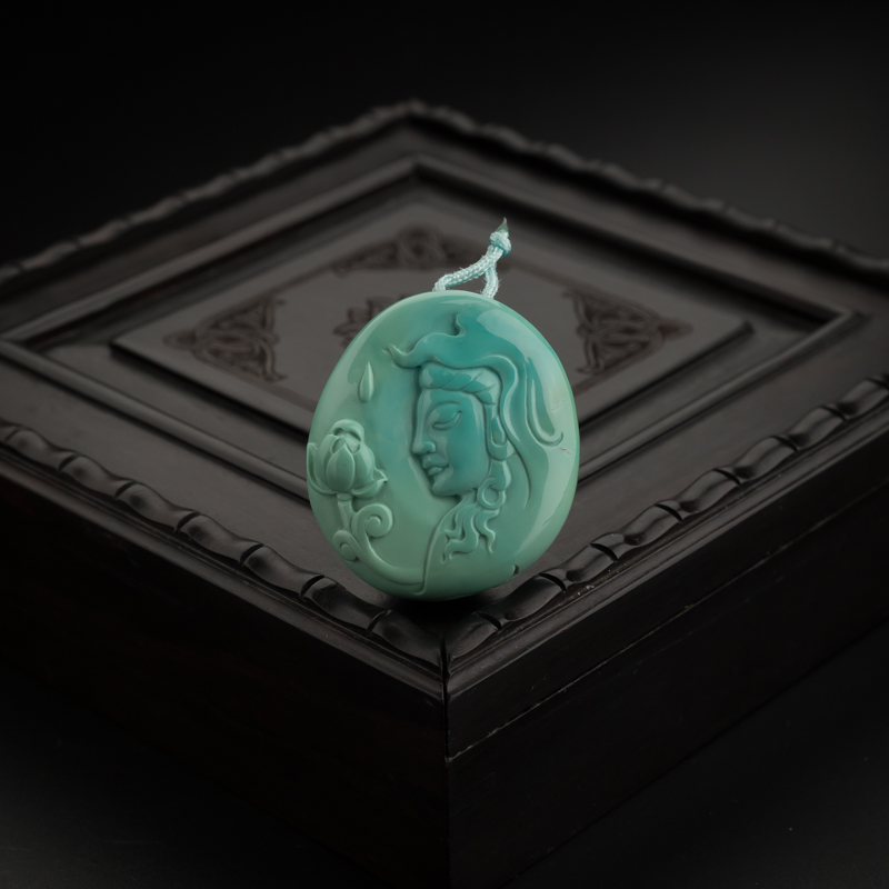 湖北天然绿松石观音吊坠-红掌柜