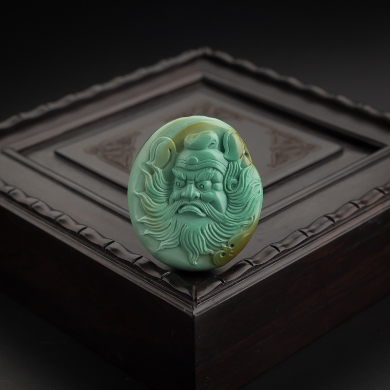 湖北天然绿松石钟馗吊坠-红掌柜