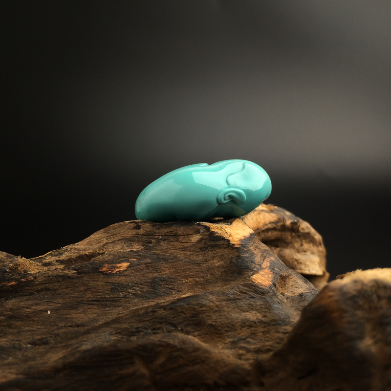 天然湖北绿松石童子吊坠-红掌柜