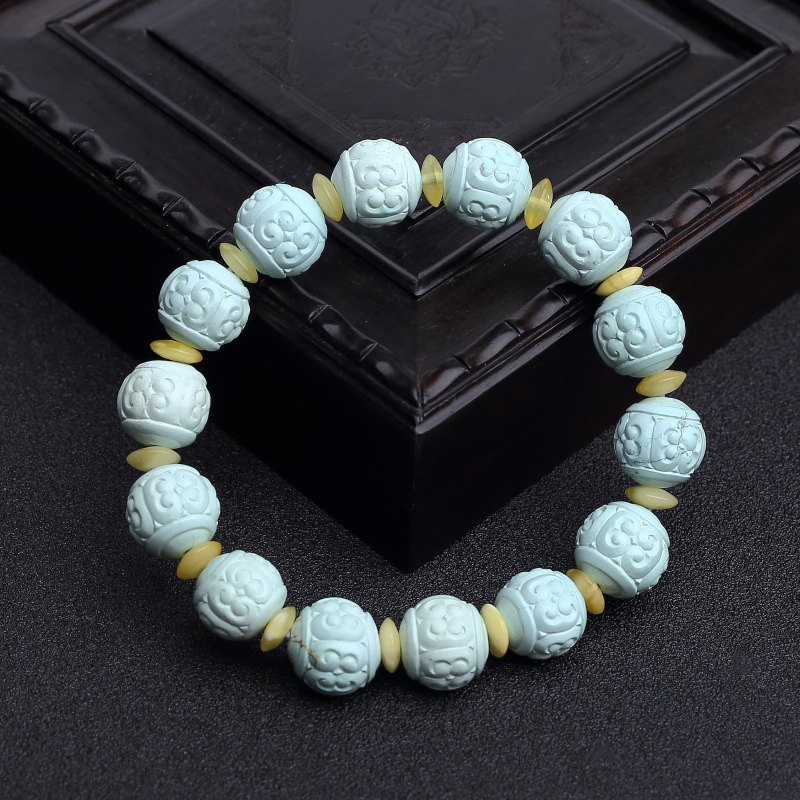 绿松石回纹珠单圈手串-红掌柜