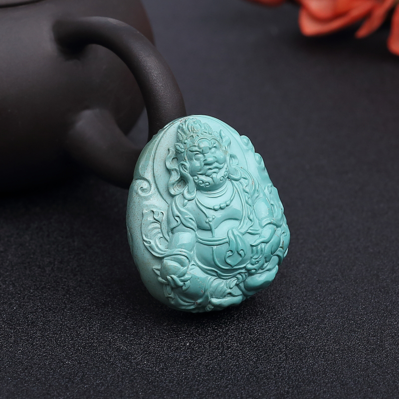 蓝绿绿松石黄财神吊坠-红掌柜