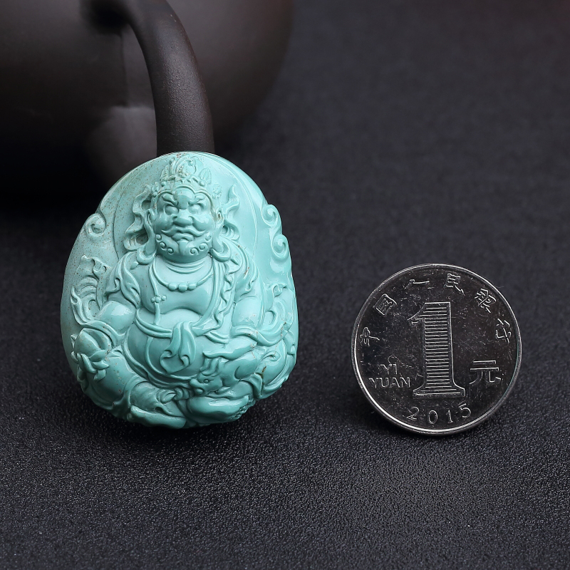 湖北蓝绿绿松石黄财神吊坠-红掌柜