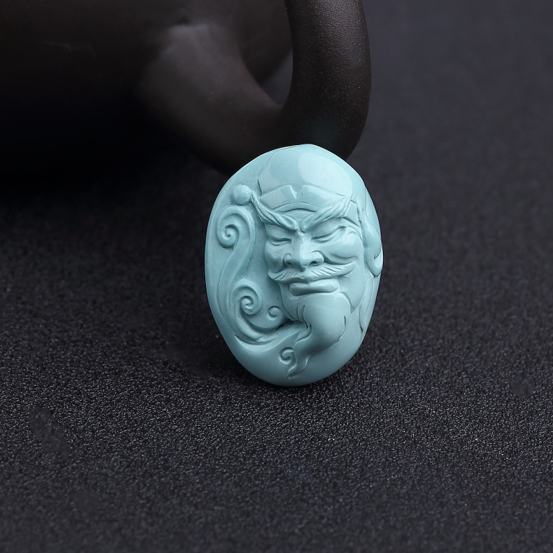 高瓷铁线蓝绿松石诸葛亮吊坠-红掌柜