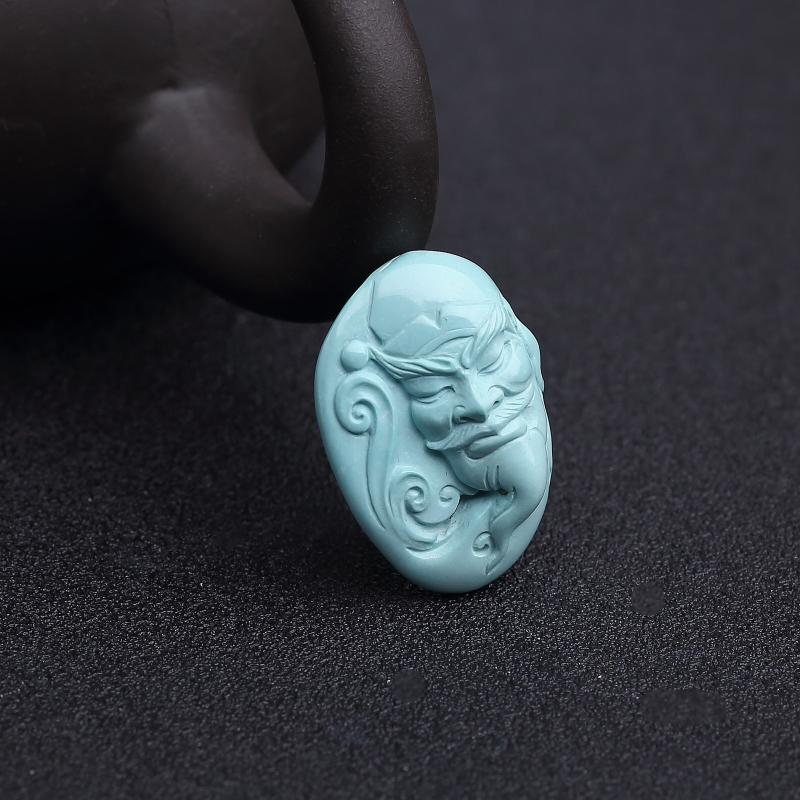 天然高瓷铁线蓝绿松石诸葛亮吊坠-红掌柜