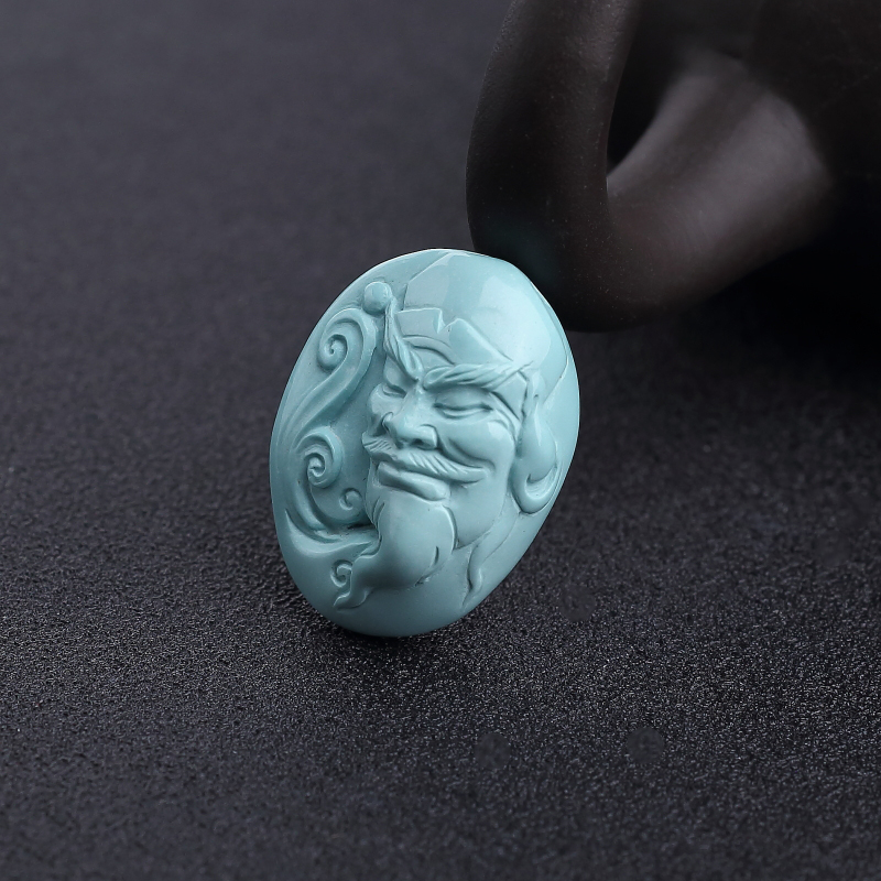 湖北高瓷铁线蓝绿松石诸葛亮吊坠-红掌柜