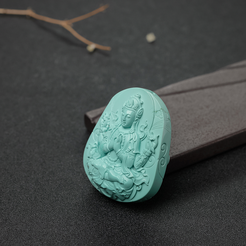 铁线蓝绿绿松石四臂观音吊坠-红掌柜