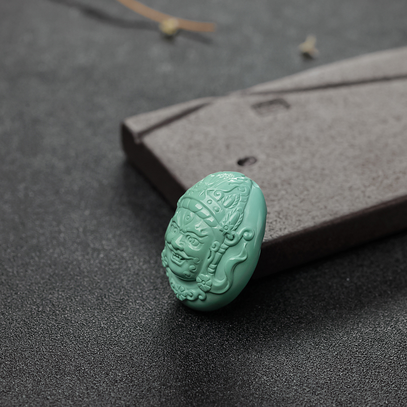 铁线蓝绿绿松石黄财神吊坠-红掌柜