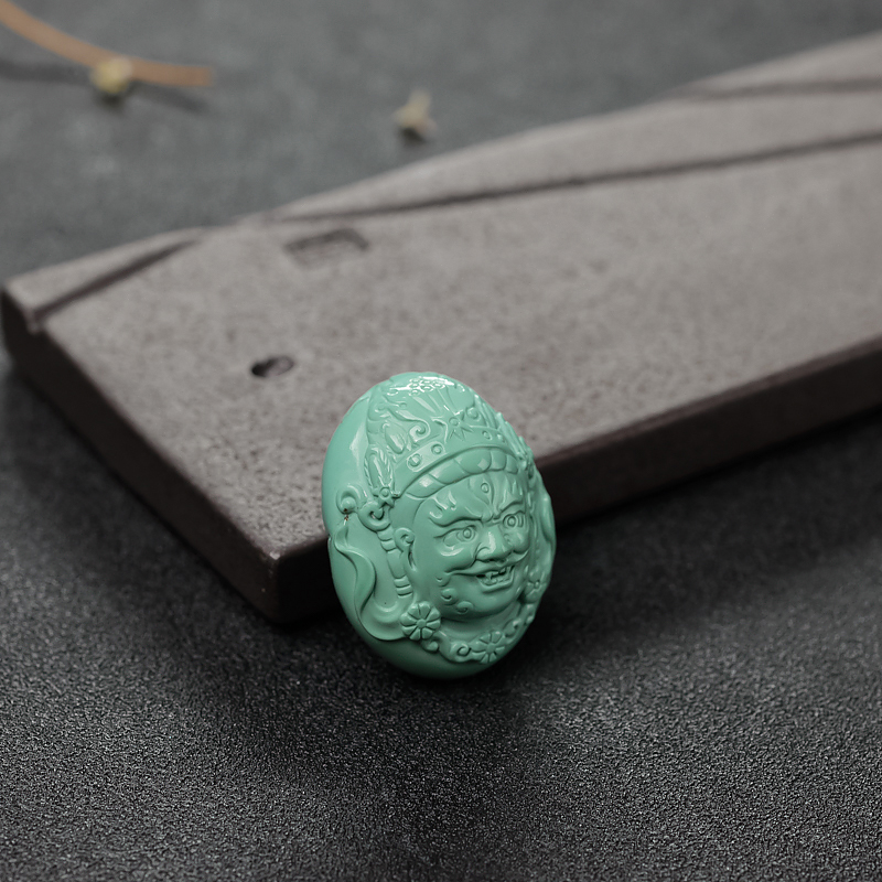 高瓷铁绿绿松石黄财神吊坠-红掌柜