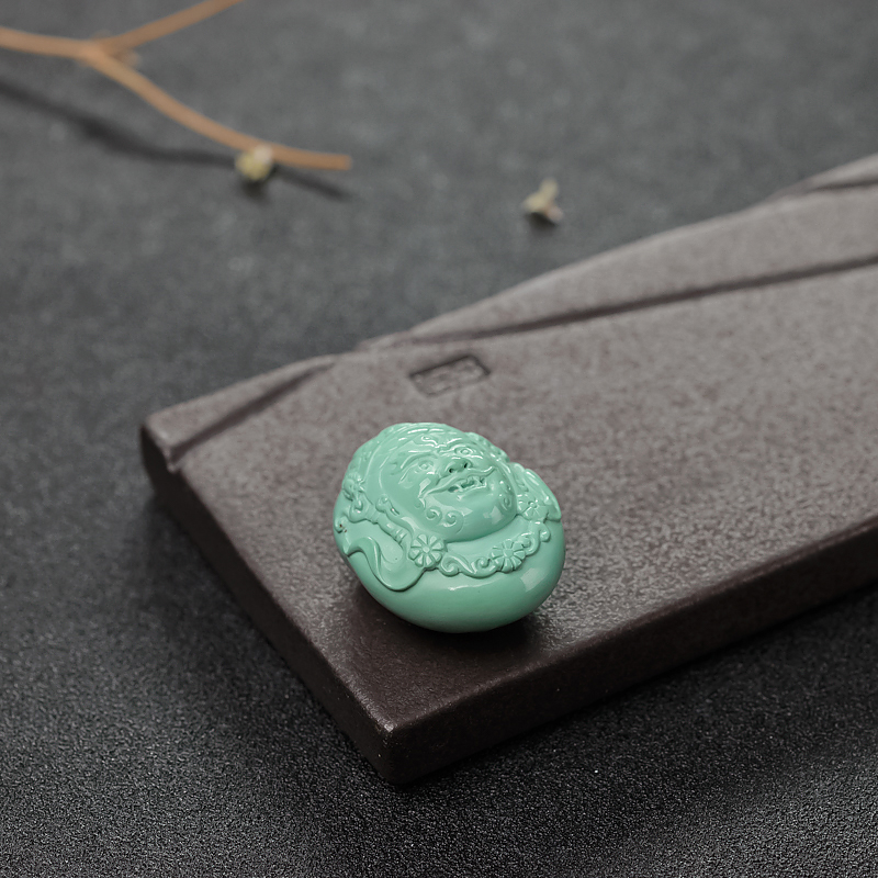 高瓷铁线蓝绿绿松石吊坠-红掌柜