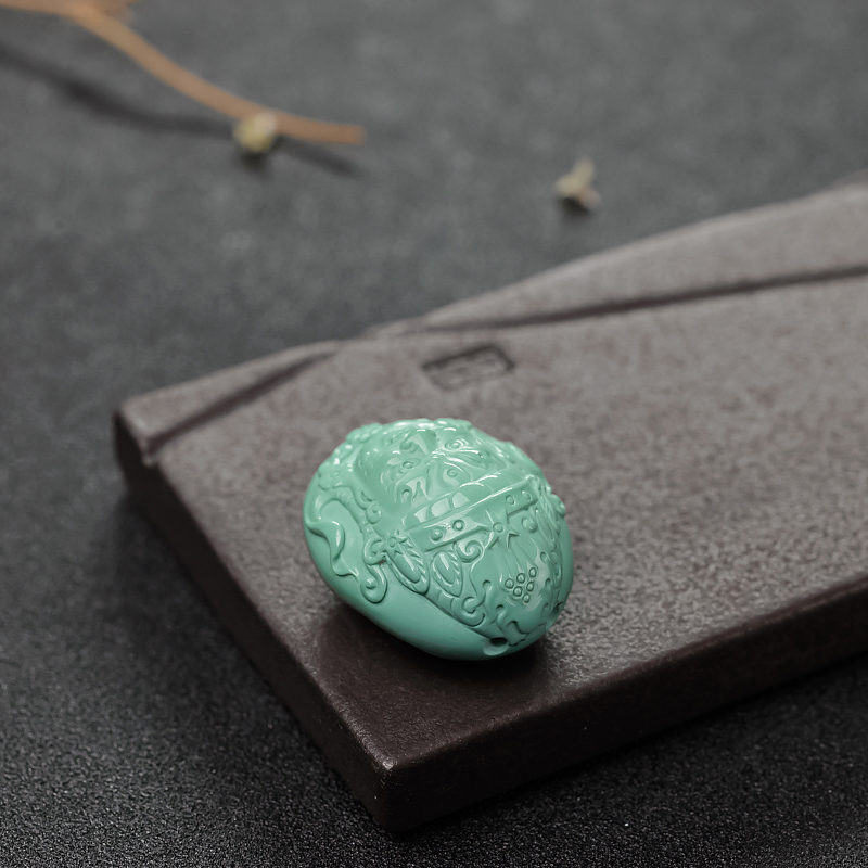 高瓷铁线蓝绿绿松石黄财神-红掌柜