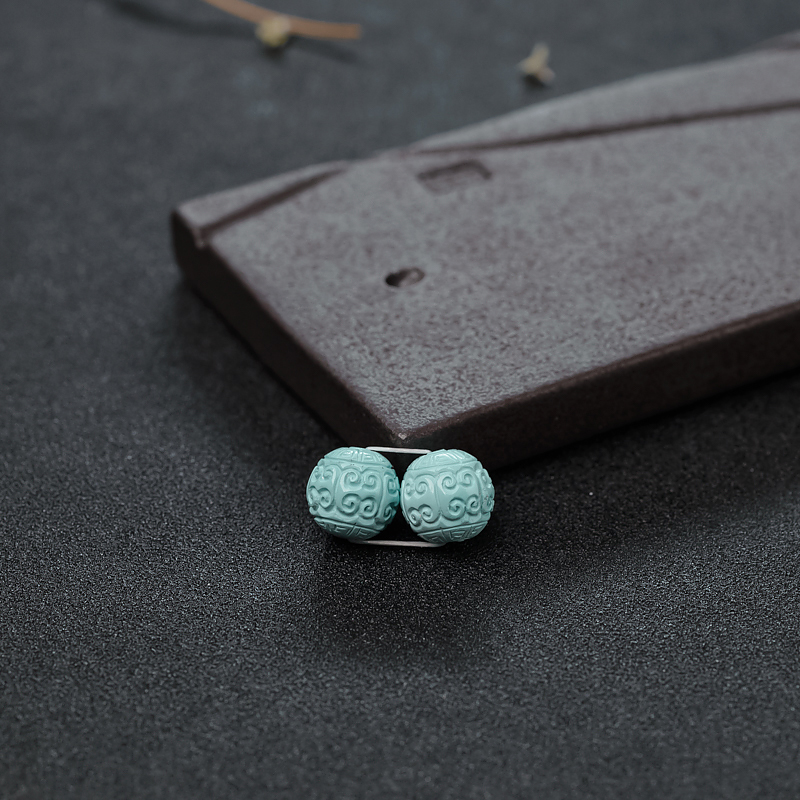 10mm高瓷铁线浅蓝绿松石回纹对珠-红掌柜