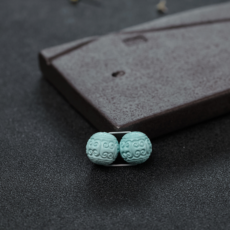 高瓷浅蓝绿松石回纹对珠-红掌柜