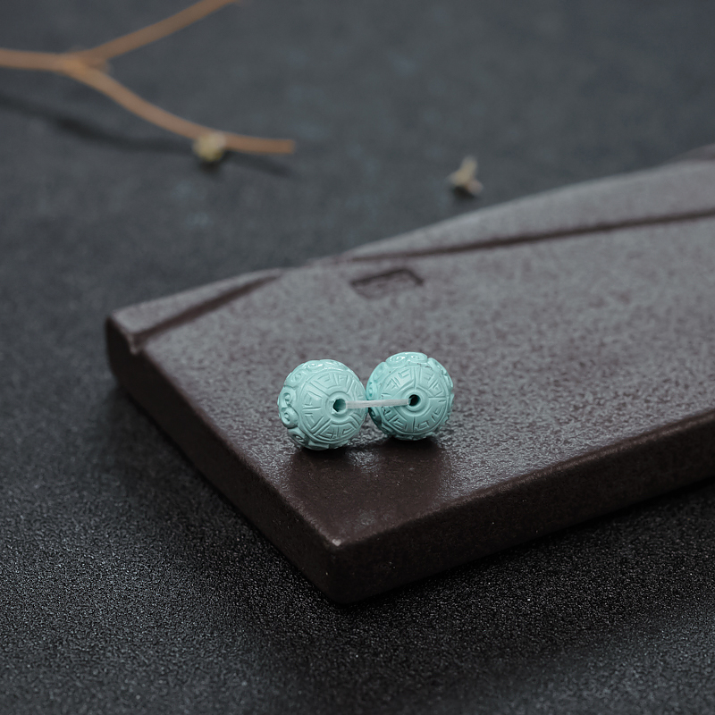 高瓷绿松石回纹对珠-红掌柜