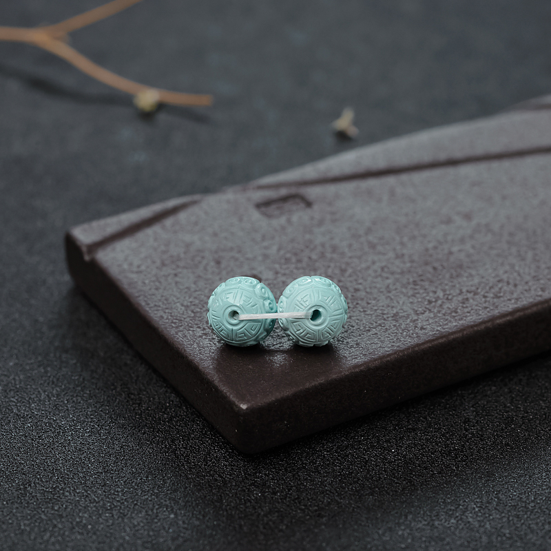 高瓷绿松石回纹对珠-红掌柜