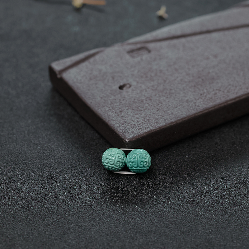 高瓷铁线蓝绿绿松石回纹对珠-红掌柜