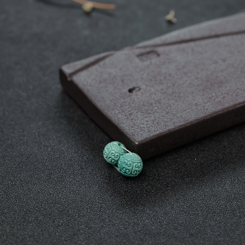 铁线蓝绿绿松石回纹对珠-红掌柜