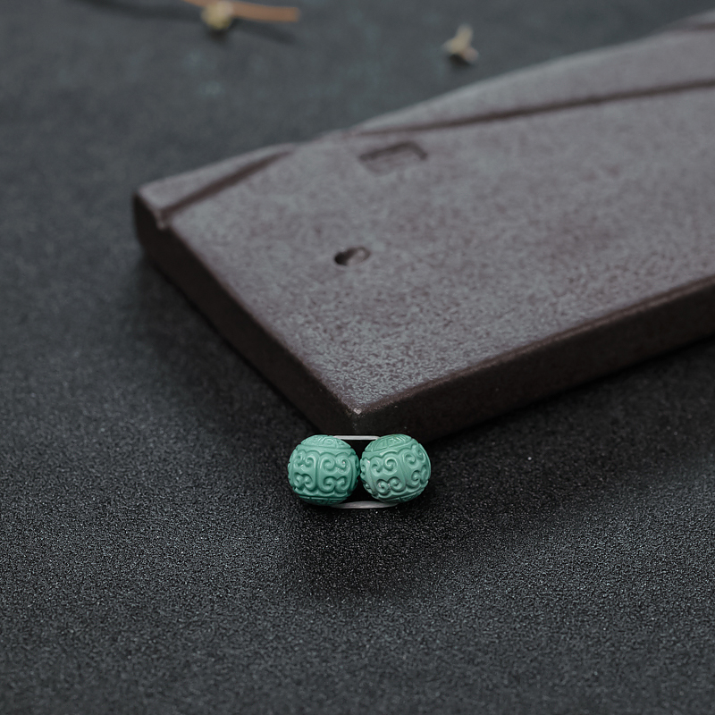 高瓷绿松石回纹对珠-红掌柜