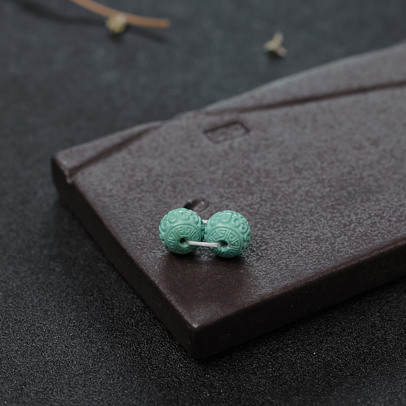 高瓷绿松石回纹对珠-红掌柜