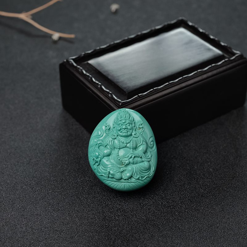 高瓷蓝绿绿松石黄财神吊坠-红掌柜