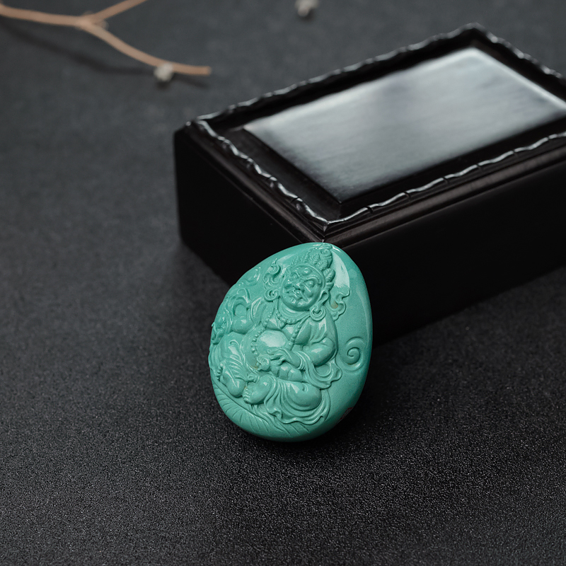 蓝绿绿松石黄财神吊坠-红掌柜