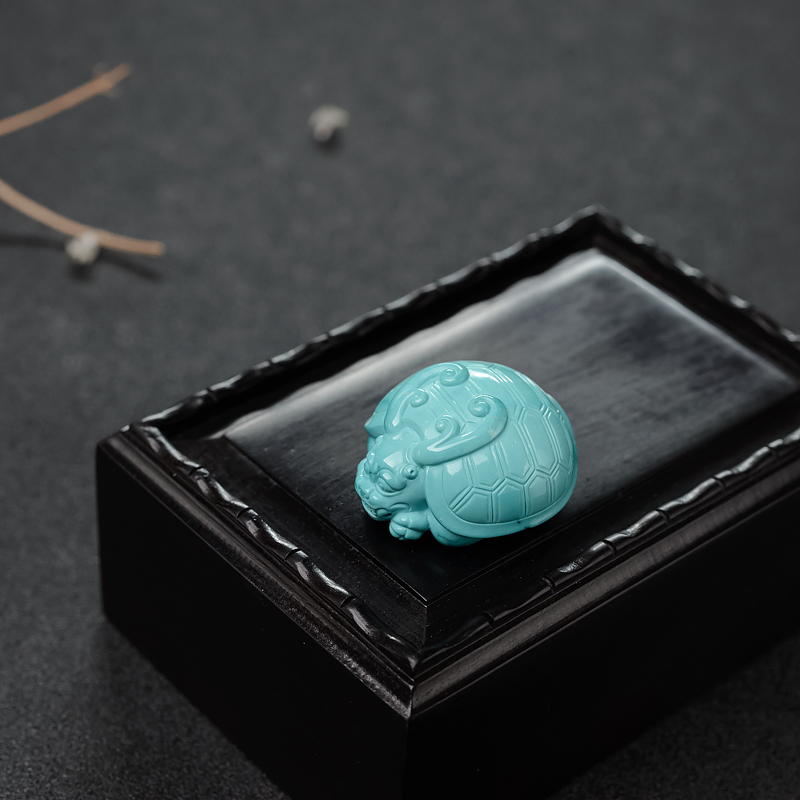 高瓷铁线蓝绿绿松石龙龟吊坠-红掌柜