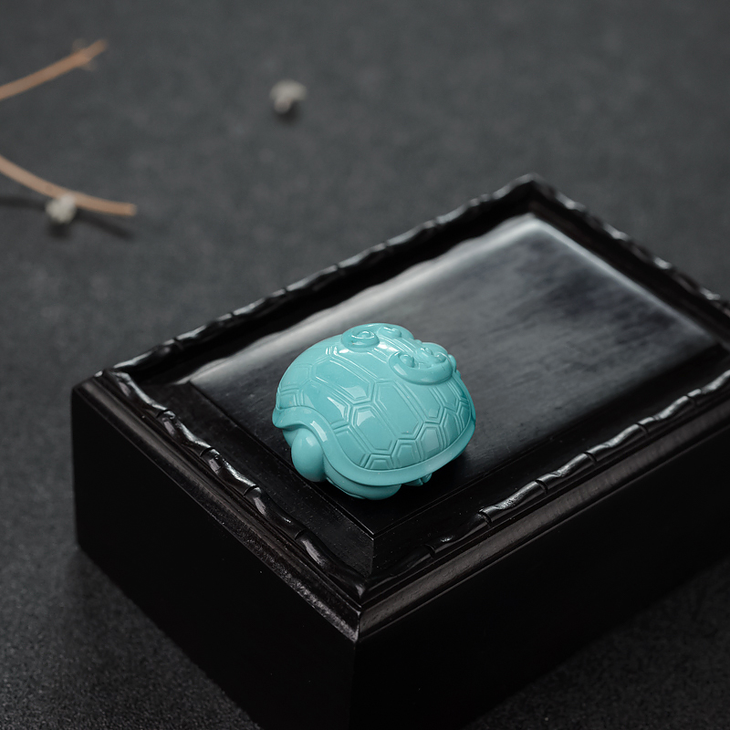 高瓷蓝绿绿松石龙龟吊坠-红掌柜