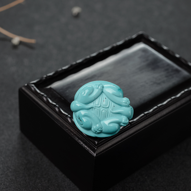 高瓷铁线绿松石龙龟吊坠-红掌柜