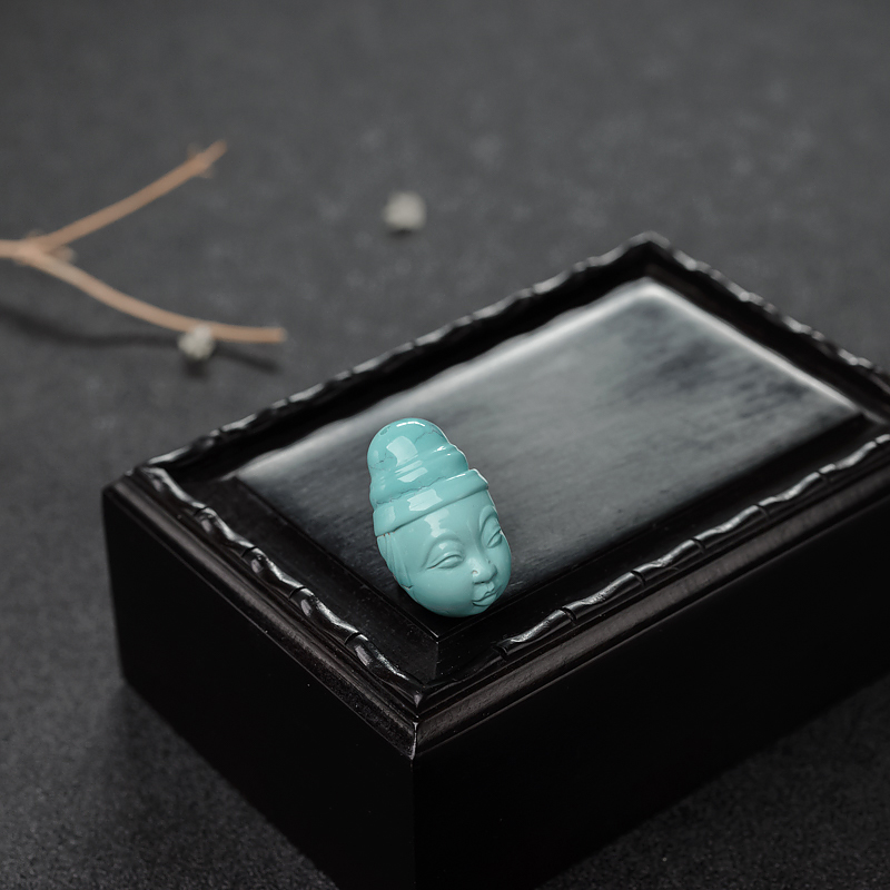 高瓷蓝绿松石童子戒面-红掌柜
