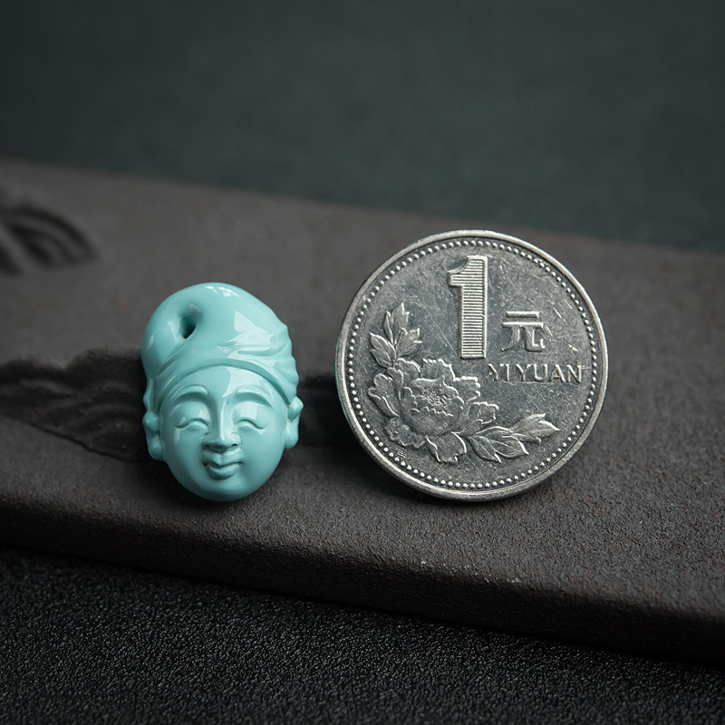 天然蓝绿绿松石童子吊坠-红掌柜