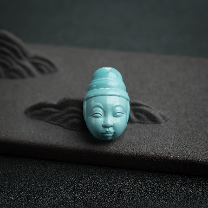 高瓷铁线蓝绿绿松石童子吊坠-红掌柜