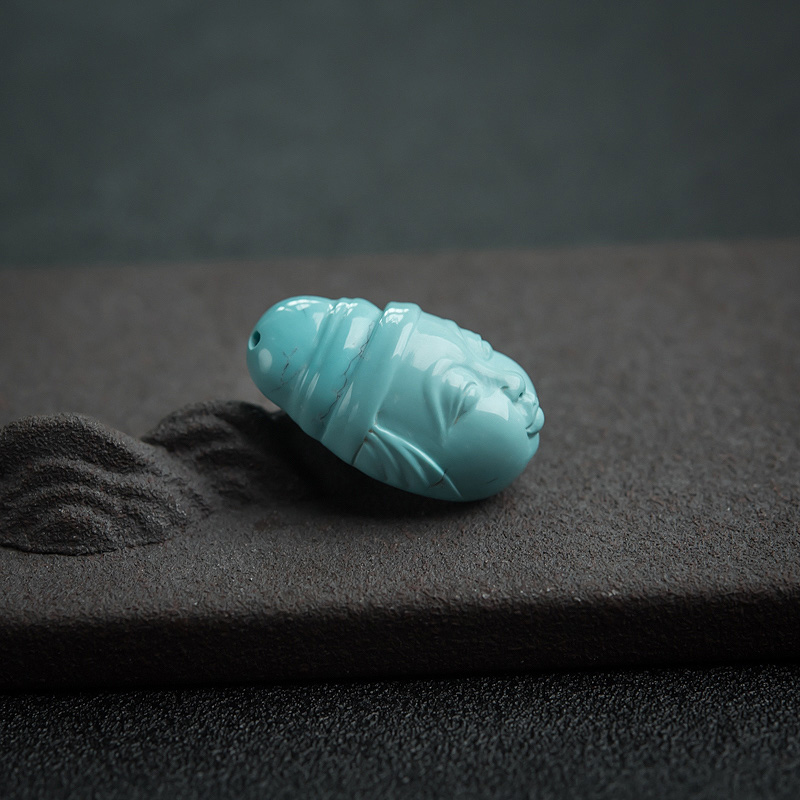 天然绿松石童子吊坠-红掌柜