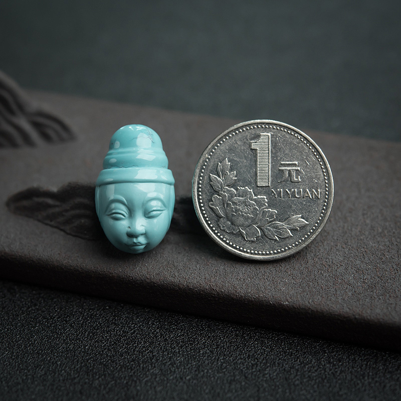 天然蓝绿绿松石童子吊坠-红掌柜