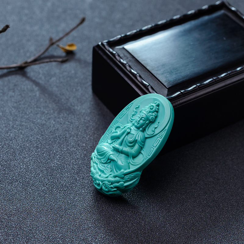 中高瓷蓝绿绿松石乘龙观音吊坠-红掌柜