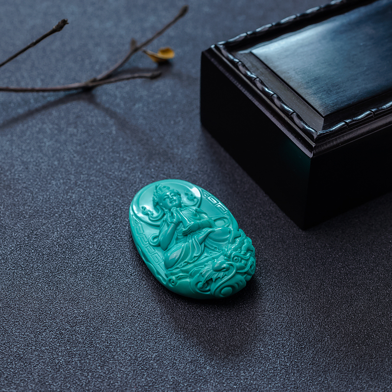 天然中高瓷蓝绿绿松石吊坠-红掌柜