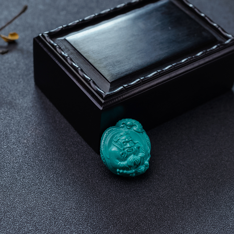 湖北高瓷蓝绿绿松石寿星吊坠-红掌柜