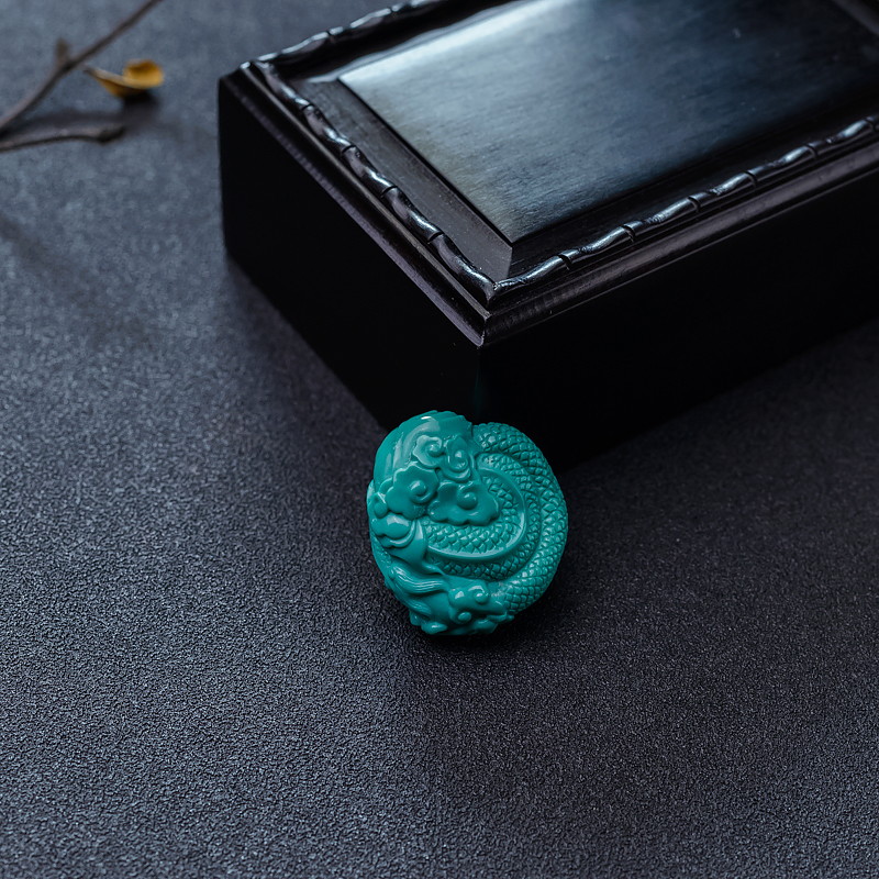 湖北天然蓝绿绿松石寿星吊坠-红掌柜