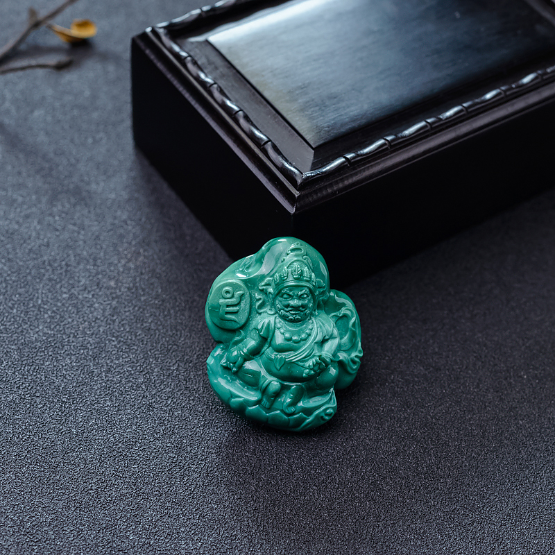 天然高瓷蓝绿绿松石黄财神吊坠-红掌柜