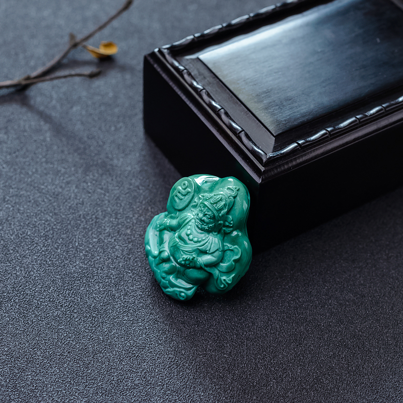 高瓷蓝绿绿松石黄财神吊坠-红掌柜