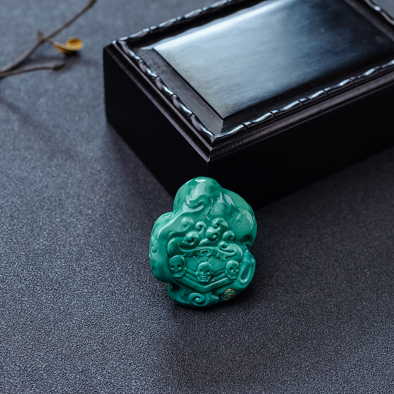 天然高瓷绿松石黄财神吊坠-红掌柜